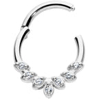 16G 5/16 Clear CZ Gem Seven Leaf Hinged Segment Ring