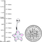 White Pearlescent Center Pink White Flower Belly Ring