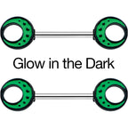 14G 9/16 Deep Green Moon Glow in the Dark Barbell Nipple Ring Set