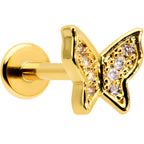 16G 5/16 Clear Gem Gold Tone Butterfly Internally Threaded Labret