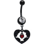 Clear Red Gem Black Skeleton Steampunk Heart Dangle Belly Ring