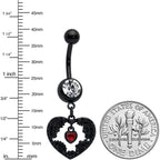 Clear Red Gem Black Skeleton Steampunk Heart Dangle Belly Ring