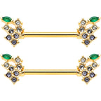 14G 9/16 Clear CZ Gem Gold Tone Bunch Grapes Nipple Ring Set