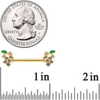 14G 9/16 Clear CZ Gem Gold Tone Bunch Grapes Nipple Ring Set