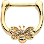 16G 5/16 Clear Gem Gold Tone Beauty Bee Cartilage Clicker