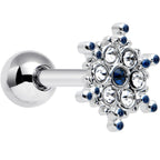 16G 1/4 Clear Blue Gem Festive Snowflake Cartilage Tragus Earring