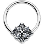 16G 3/8 Clear Gem Rhombus Flower Hinged Segment Ring