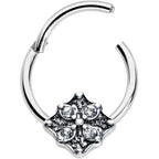 16G 3/8 Clear Gem Rhombus Flower Hinged Segment Ring