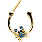 16G 5/16 Blue Black Gem Gold Tone Blue Crab Cartilage Clicker