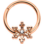 16G 3/8 Clear Gem Rose Gold Tone Snowflake Hinged Segment Ring