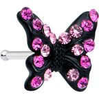 20G 1/4 Pink Gem Midnight Black Butterfly Nose Bone