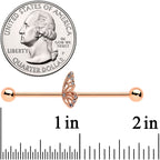 14G Clear Gem Rose Gold Tone Texture Wing Industrial Barbell 38mm