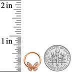 16G 3/8 Clear Gem Rose Gold Hue Air Butterfly Hinged Segment Ring