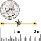 14G Blue Gem Gold Tone Blue Crab Nautical Industrial Barbell 38mm
