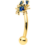 16G 5/16 Gold Tone Blue Crab Nautical Curved Eyebrow Ring