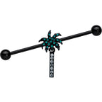 14G Clear Gem Black Night Palm Tree Dangle Industrial Barbell 38mm