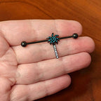 14G Clear Gem Black Night Palm Tree Dangle Industrial Barbell 38mm
