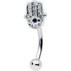 16G 5/16 Clear Blue Gem Eye Hamsa Hand Curved Eyebrow Ring