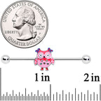 14G Owl Pink Bows Hearts Industrial Barbell 38mm