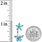 Blue CZ Gem Flower Butterfly Double Mount Belly Ring