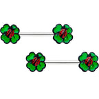 14G 9/16 Ladybug Shamrock St Patricks Day Barbell Nipple Ring Set
