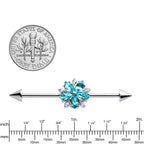 14G Blue CZ Gem Floral Baroque Burst Cone Industrial Barbell 38mm