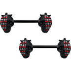14G 9/16 Red Gem Black Skull Halloween Barbell Nipple Ring Set