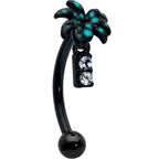 16G 5/16 Black Night Palm Tree Dangle Curved Eyebrow Ring