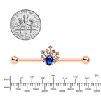 14G Blue Gem Rose Gold Tone Glamour Flare Industrial Barbell 38mm