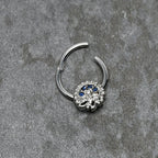 16G 3/8 Clear Blue Gem Abstract Arch Hinged Segment Ring