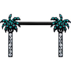 14G 9/16 Clear Gem Black Night Palm Tree Dangle Nipple Ring Set