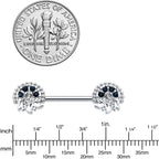 14G 1/2 Blue Clear Gem Abstract Arch Barbell Nipple Ring Set