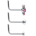 20G 1/4 Aurora Pink CZ Gem Flower L Shape Nose Ring Set of 6