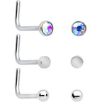 20G 1/4 Clear CZ Gem Flower Disc L Shape Nose Ring Set of 6