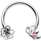 16G 3/8 Pink Butterfly Pink Gem Flower Horseshoe Circular Barbell