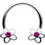 16G 3/8 Pink Gem Daisy Flowers Horseshoe Circular Barbell