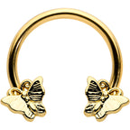 16G 3/8 Gold Tone Burnished Butterflies Horseshoe Circular Barbell