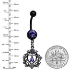 Purple Gem Black Regal Crown Dangle Belly Ring