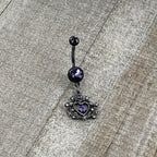 Purple Gem Black Regal Crown Dangle Belly Ring