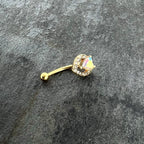 16G 5/16 Aurora Gem Gold Tone Rococo Heart Curved Eyebrow Ring