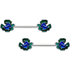 14G 9/16 Spring Flower Blue Green Barbell Nipple Ring Set