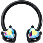 16G 3/8 Aurora Gem Black Heart Ends Horseshoe Circular Barbell