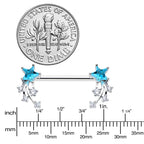 14G 9/16 Blue Clear CZ Gem Shooting Star Barbell Nipple Ring Set