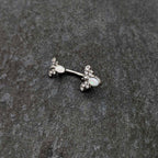 White Faux Opal Clear Gem Double Butterfly Double Mount Belly Ring