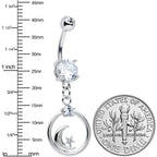 Clear Gem Star Crescent Moon Glamour Circle Dangle Belly Ring