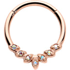 16G 3/8 Aurora CZ Gem Rose Gold Hue Seven Leaf Hinged Segment Ring