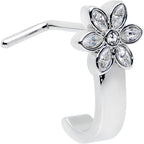20G 1/4 Clear Gem Fancy Flower Faux Hoop L Shape Nose Ring