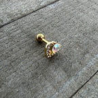 16G 1/4 Aurora Gem Gold Tone Rococo Heart Cartilage Tragus Earring
