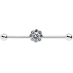 14G Clear Gem Whimsy Flower Industrial Barbell 38mm