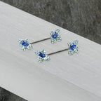 14G 9/16 Blue Gem Glamour Butterfly Barbell Nipple Ring Set